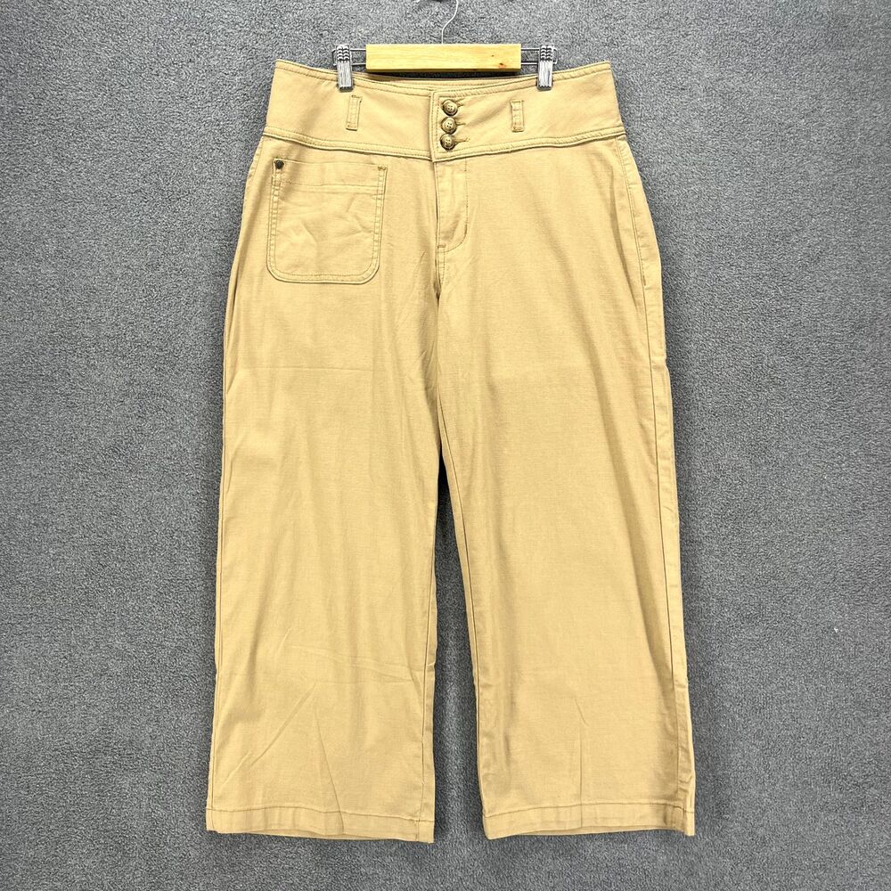 Flamingo Pants Womens XL Tan‎ Khaki Wide Leg Crop High Rise